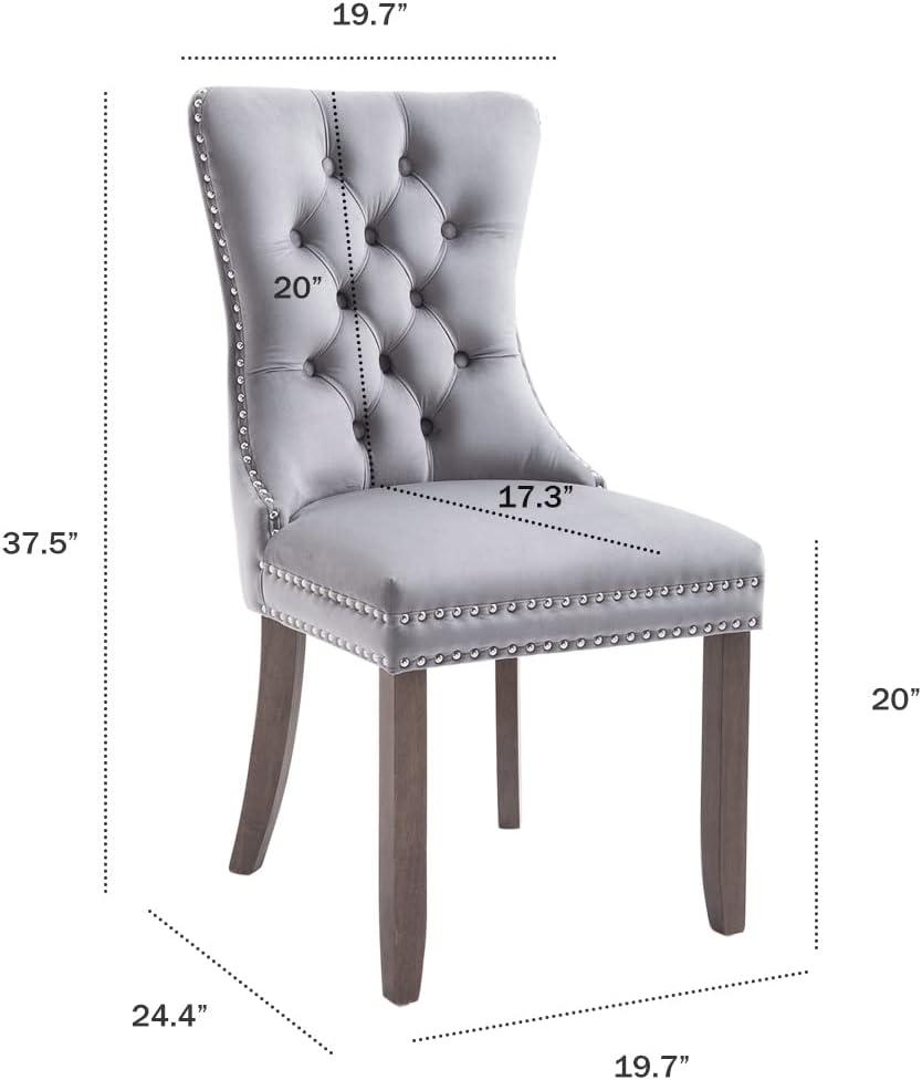 Modern Velvet Upholstered Dining Chairs with Back Button Nailhead Trim Accent Side Chairs with Wood Legs for Kitchen Dining Room(Gray,Set of 6)