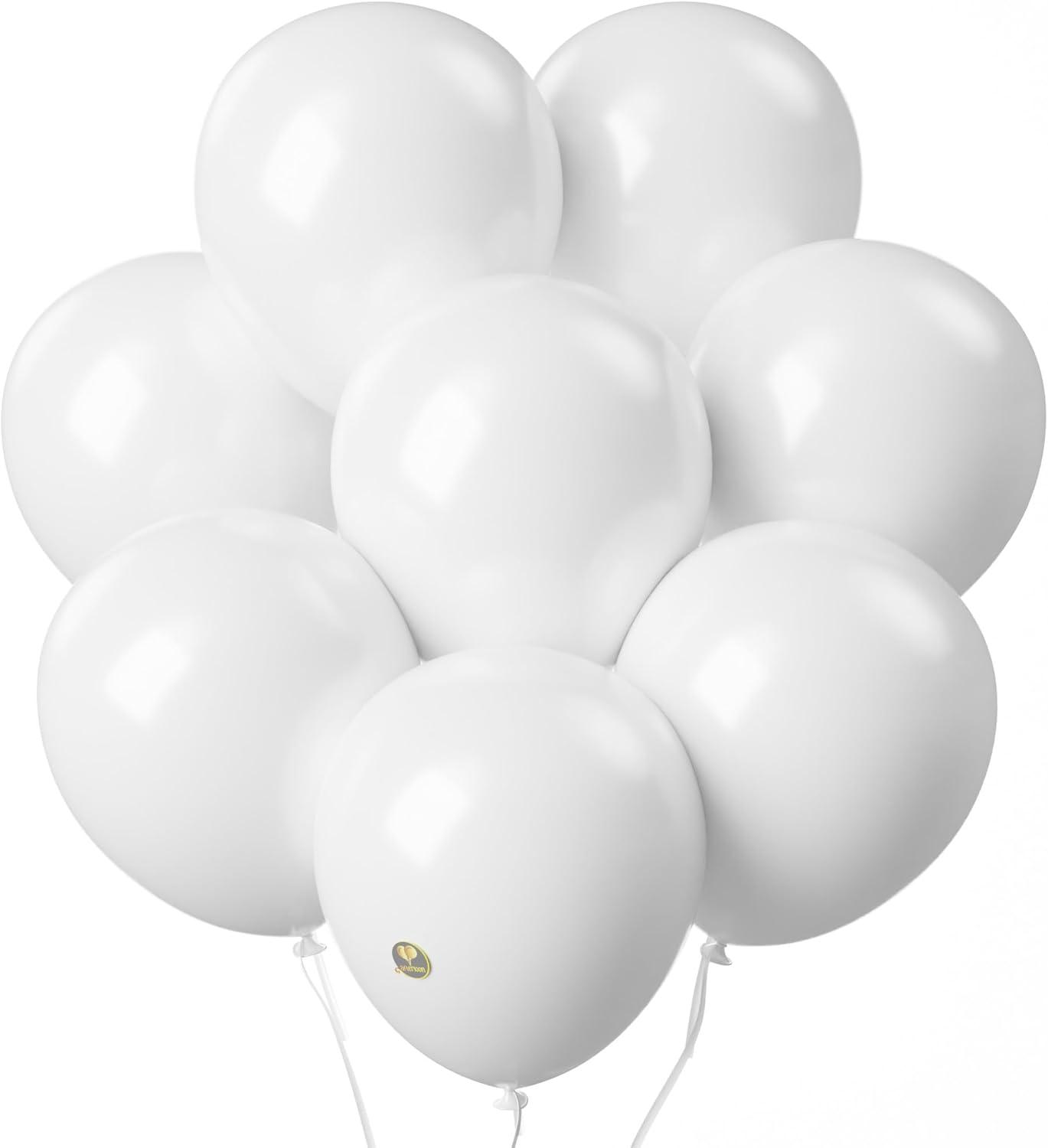 Matte White Balloons - 12 Inch Latex Balloons - 100 Pack