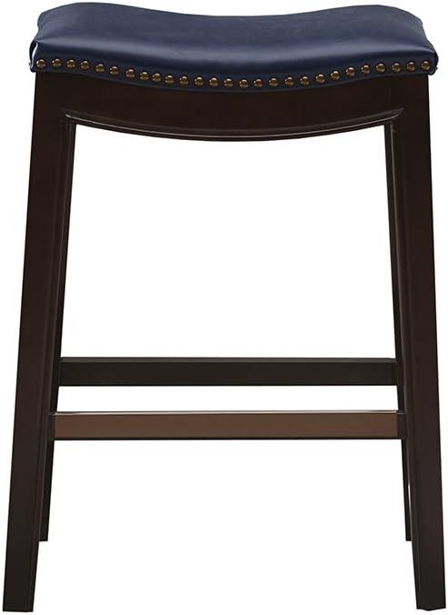 Westley Saddle Counter Height Barstool Navy: Madison Park, Upholstered, Wood Legs, 20" Wide