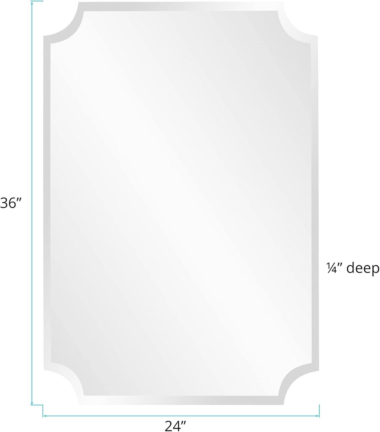 Howard Elliott Frameless Silver Rectangle Wall Hanging Mirror, Elegant Beveled Edges Frameless Wall Hanging Mirror, Modern Accent Decorative Vanity Mirror for Bathroom, Entryway, Bedroom, 24 x 36 inch