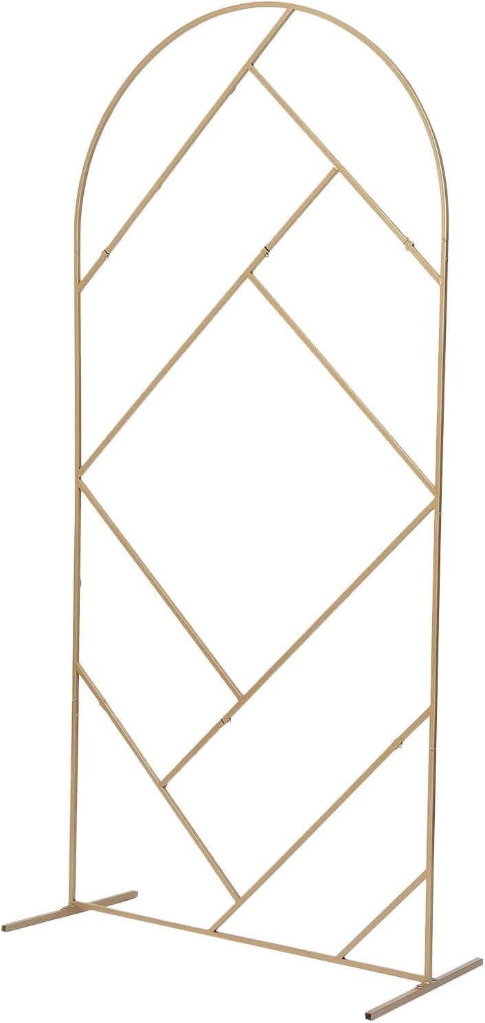Efavormart 7ft Tall Gold Metal Geometric Wedding Backdrop Rectangle Floor Stand, Flower Stand Doorway Wall Prop With Cloudy Film Insert for Weddings, Showers, Party, Centerpiece Decorations
