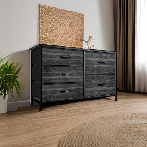 Nicehill Black Dresser for Bedroom with 5 Drawers, Chests of Drawers for Closet, Clothes, Nursery, Bedroom Dresser with Drawers,Black Wood Grain