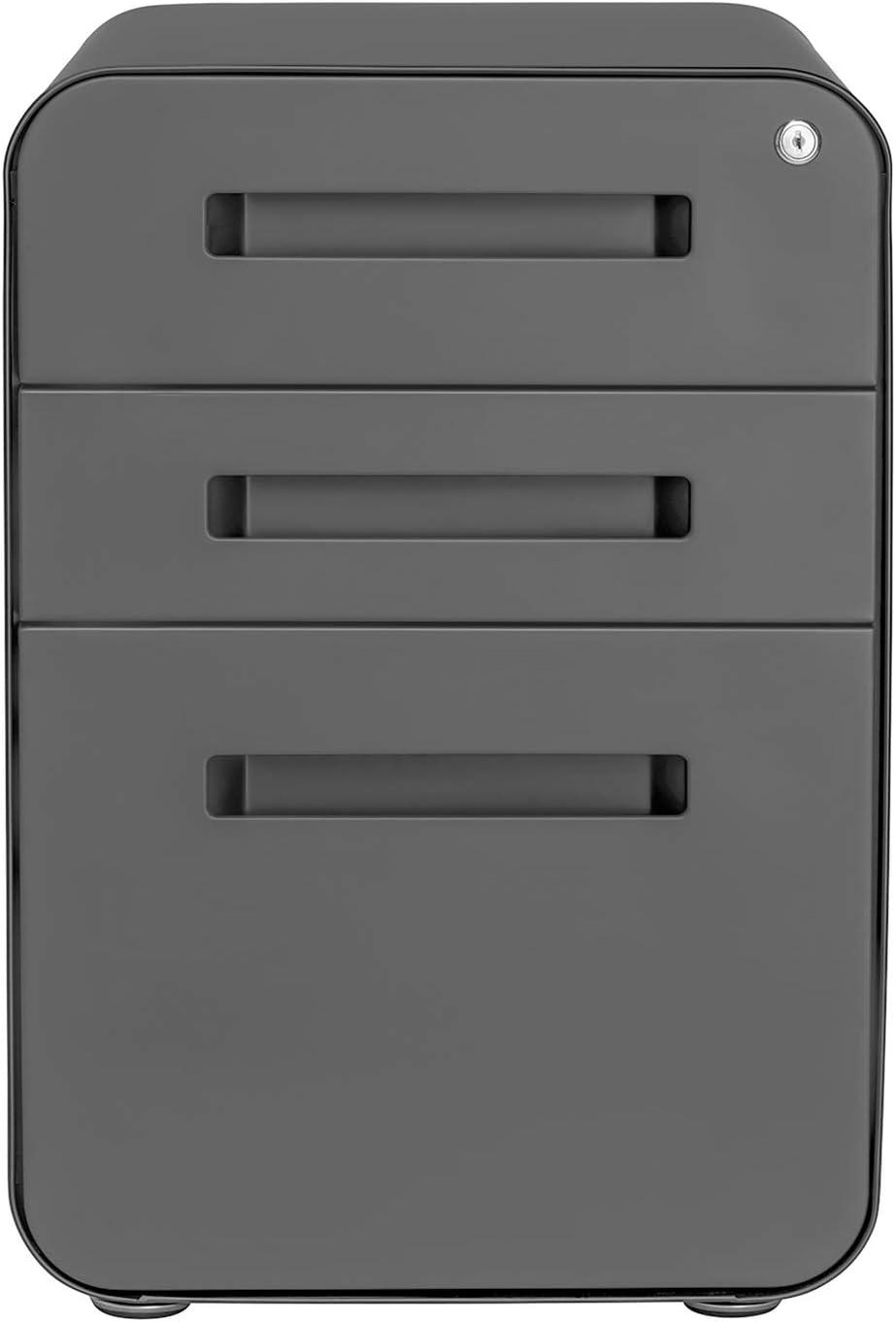 Dark Gray Mobile 3-Drawer Lockable File Cabinet