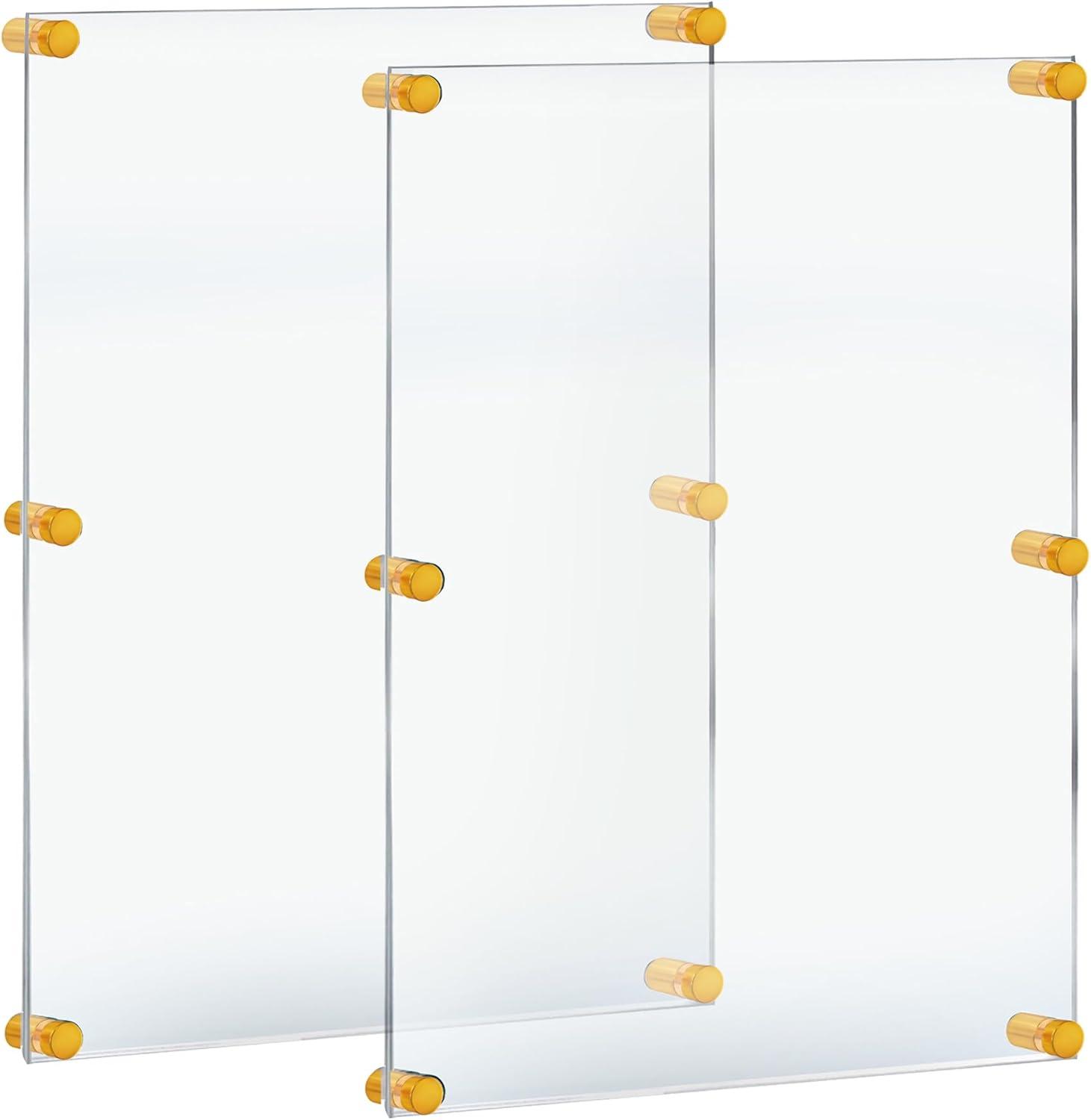 Azar Displays 105536-GLD-2PK Floating Acrylic Wall Frame, Clear Hanging Photo Frame Display Mount with Frameless Border, for Large Prints, 24" x 36", Gold (Pack of 2)