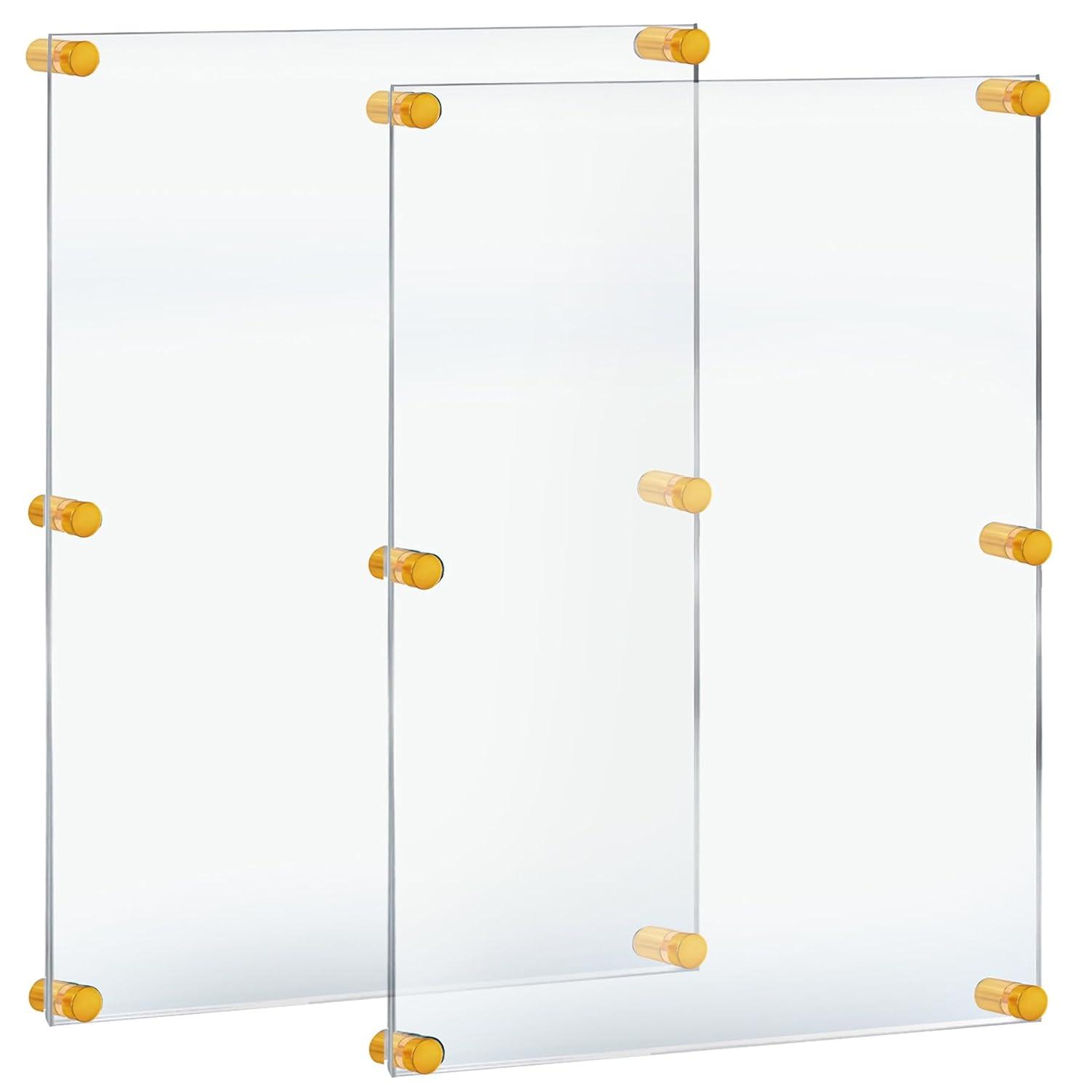 Azar Displays 105536-GLD-2PK Floating Acrylic Wall Frame, Clear Hanging Photo Frame Display Mount with Frameless Border, for Large Prints, 24" x 36", Gold (Pack of 2)