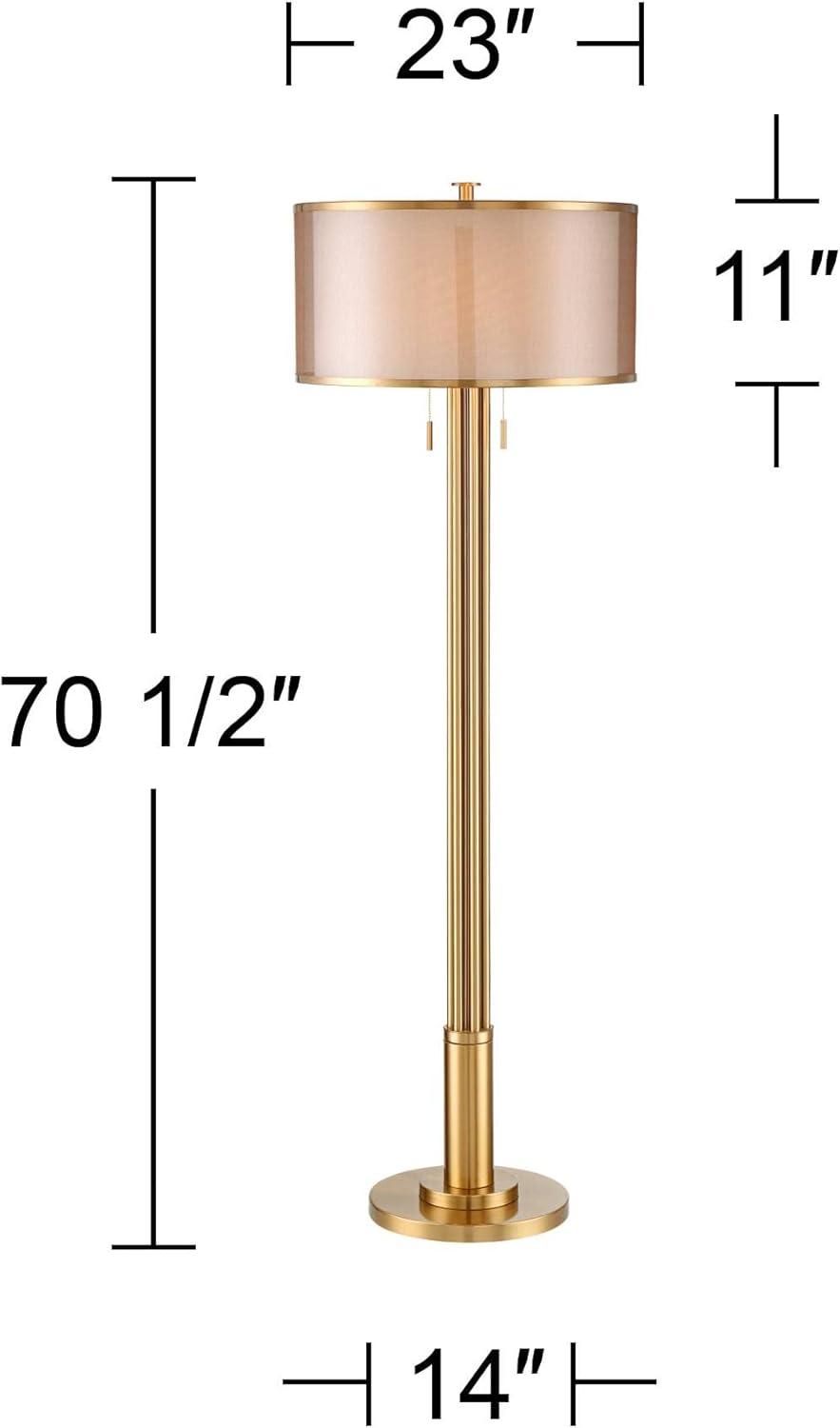 Granview 70.5" Antique Brass Metal Floor Lamp with Organza and Linen Shade