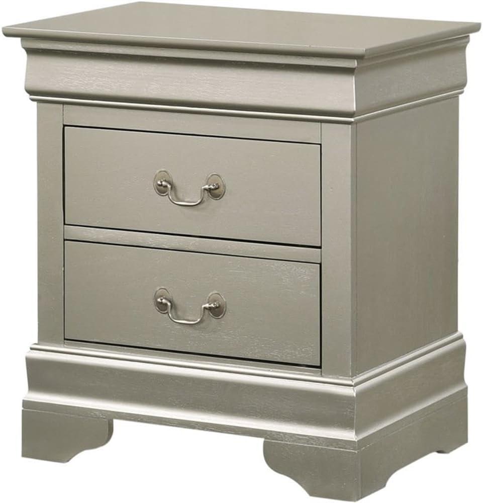 Glory Furniture Louis Phillipe 2 Drawer Nightstand in Silver Champagne