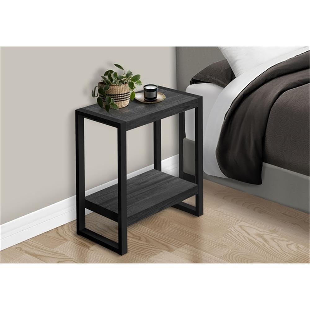 Monarch Specialties Accent Table Side End Nightstand Lamp Living Room Bedroom Metal Laminate Black Contemporary Modern