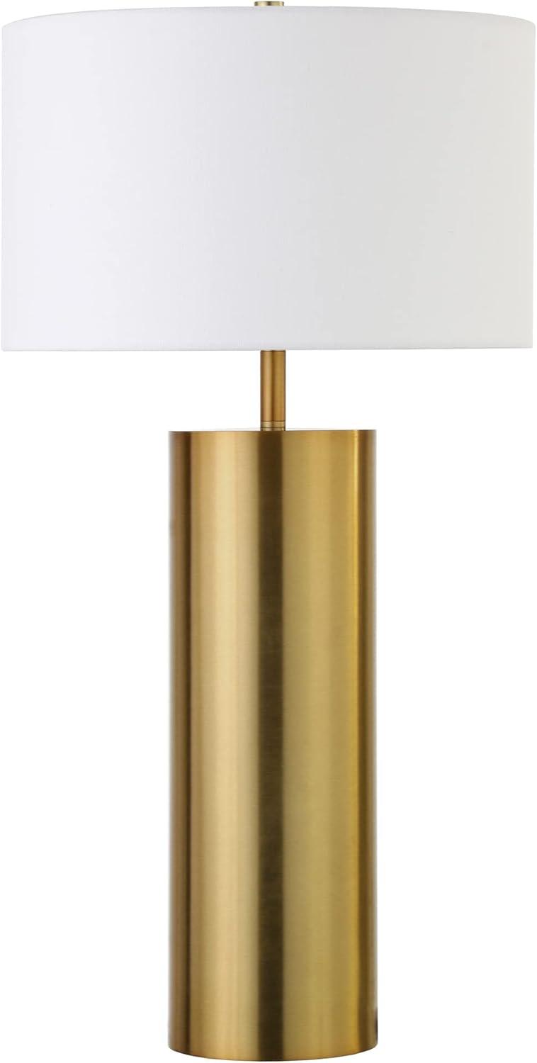 Evelyn&Zoe York 29.5" Mid-Century Modern Metal Table Lamp with White Drum Fabric Shade