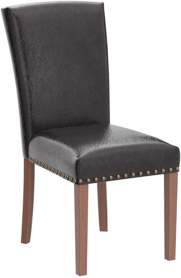 COLAMY Upholstered Parsons Dining Chairs Set of 2, PU Leather Dining Room Kitchen Side Chair with Nailhead Trim and Wood Legs - Dark Brown