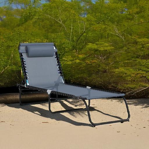 Gray Steel Mesh Adjustable Outdoor Chaise Lounge Chair