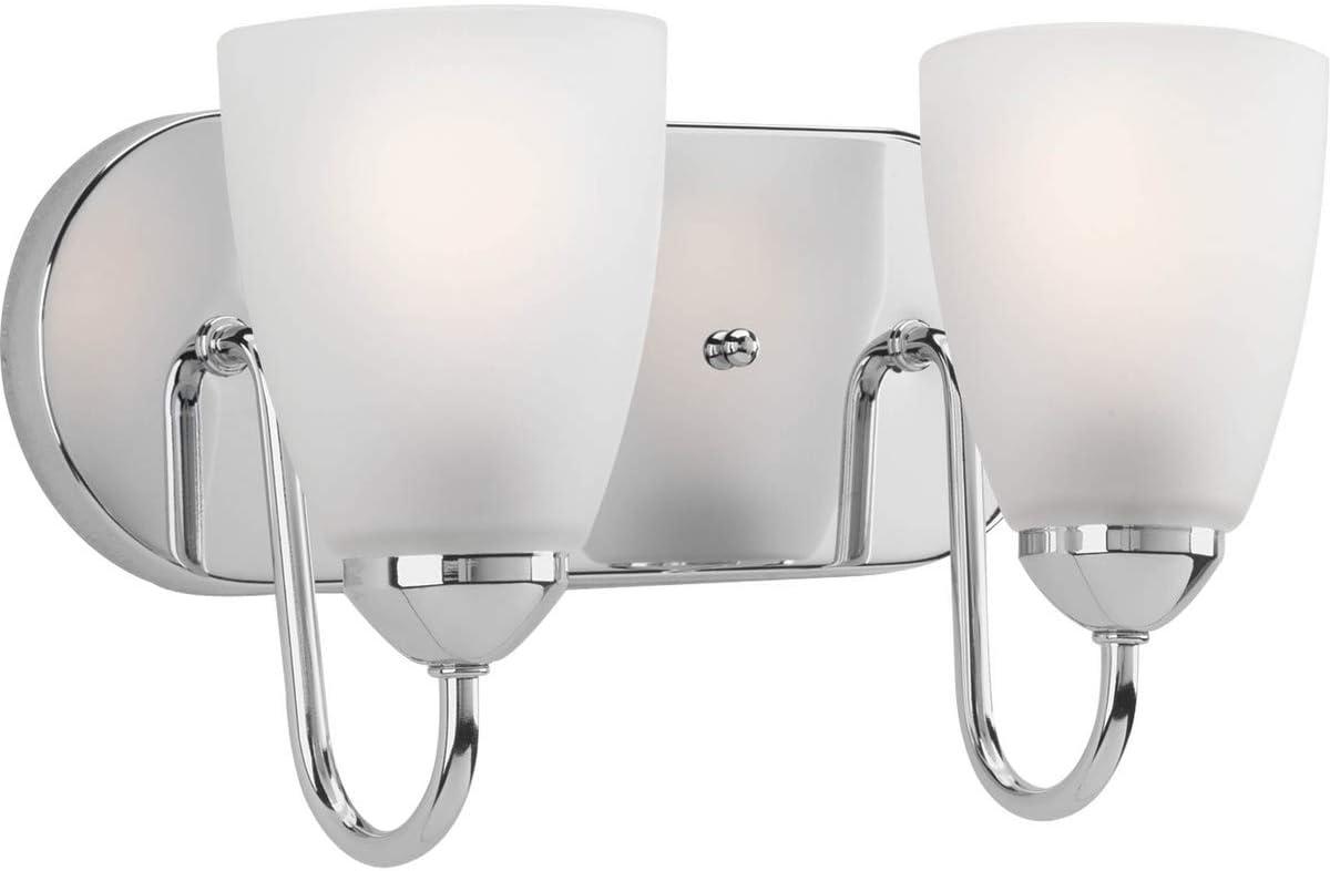 Progress Lighting Gather Collection 2-Light Bath Bracket, Polished Chrome, Etched Glass Shades