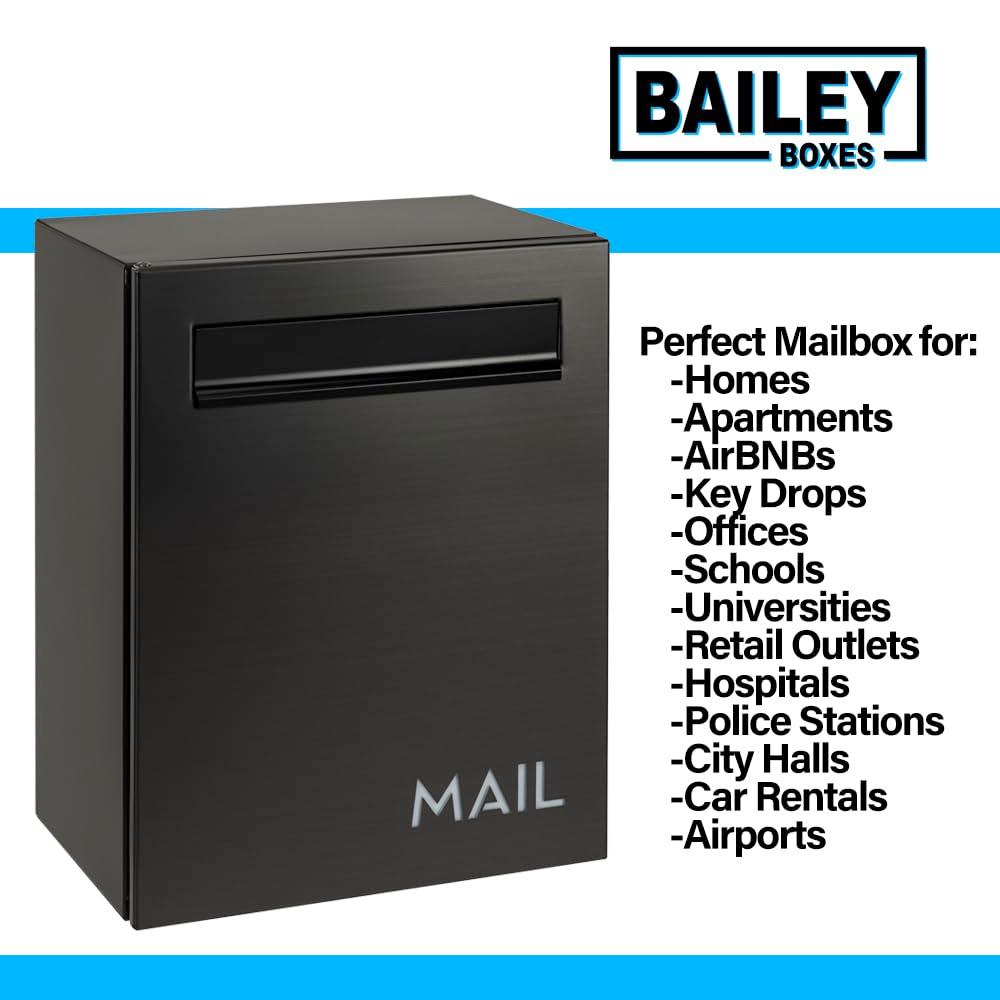 Wall-Mounted Modern Locking Mailbox from Bailey Boxes: Enhance Your Home with The Franklin - 15.75" H x 11.75" W x 7.5" D. Elevate Your Space with This Stylish and Secure Addition.