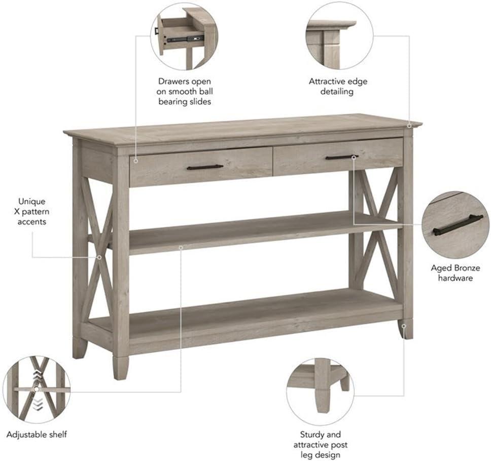 Key West Console Table with Drawers and Shelves Washed Gray - Bush Furniture: Sofa Table, Storage, Coastal Design