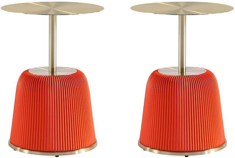Manhattan Comfort Set of 2 Anderson Leatherette Upholstered End Tables with Gold Tabletop Orange: Round, No Assembly, Stainless Steel Frame