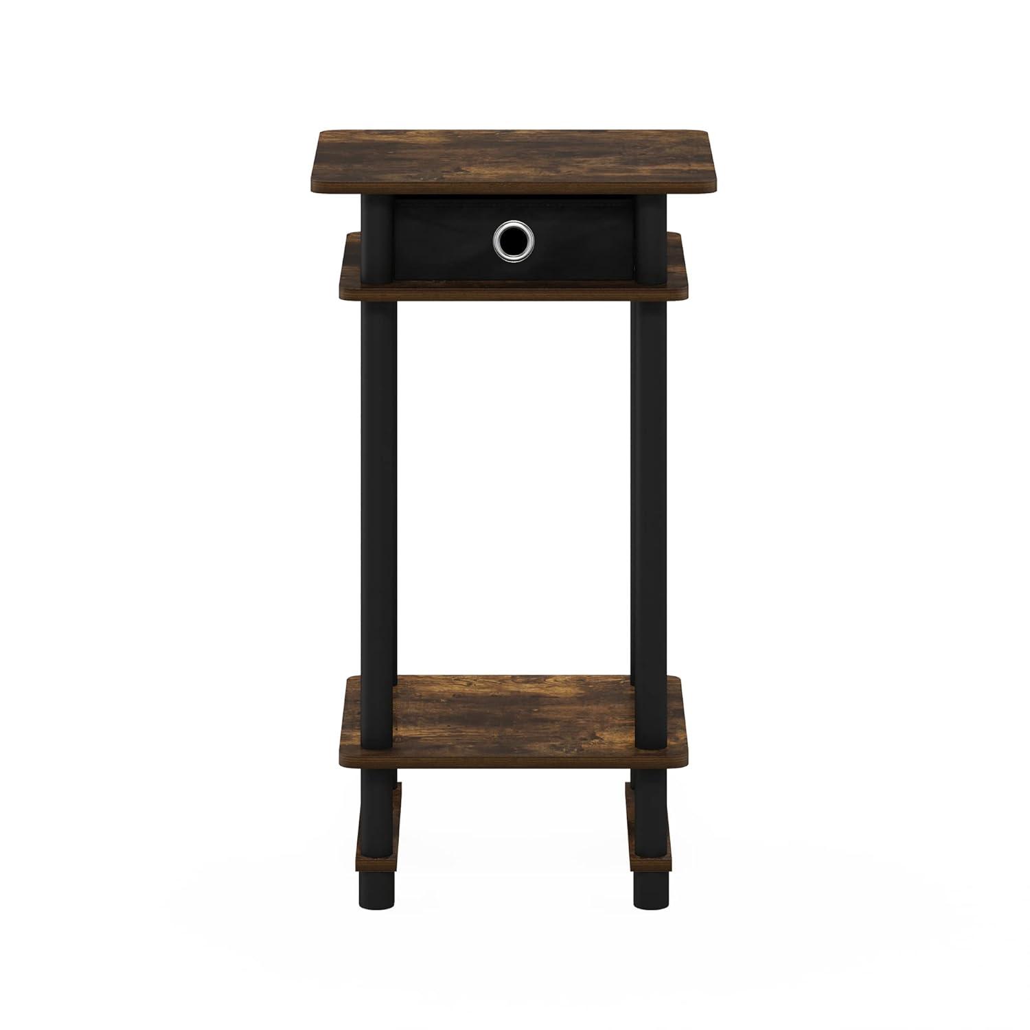 Furinno 17017 Turn-N-Tube Tall End Table with Bin, Amber Pine/Black/Black