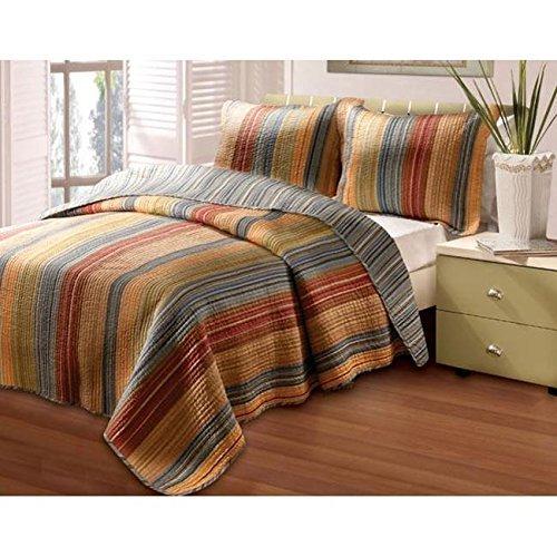 Benjara Huascaran 3 Piece Fabric Queen Size Quilt Set with Channel Stitching, Multicolor