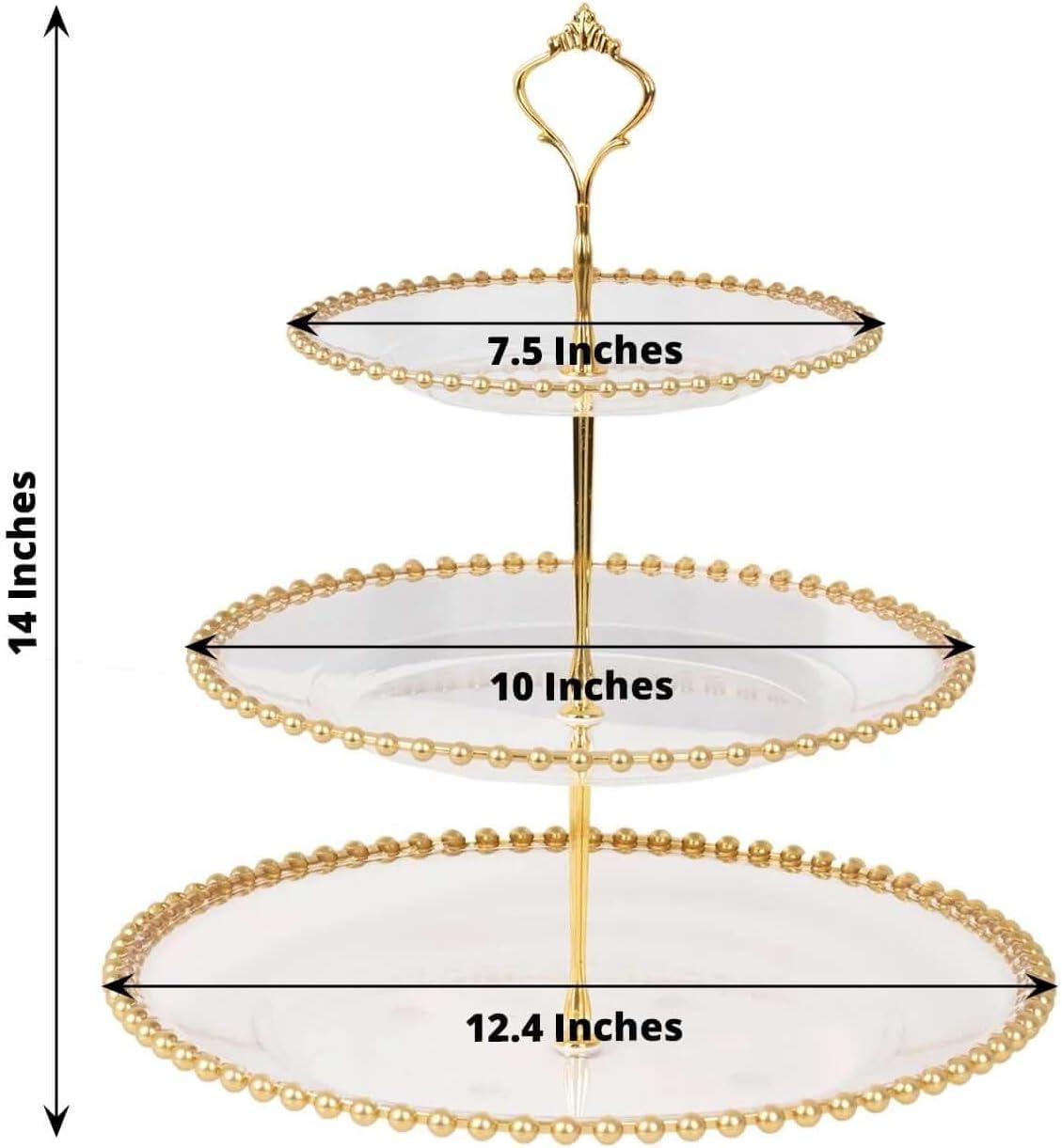 Efavormart Clear 3-Tier Round Plastic Cupcake Tower Stand with Beaded Rim, Dessert Display Tea Party Serving Platter With Top Handle - 14" Tall