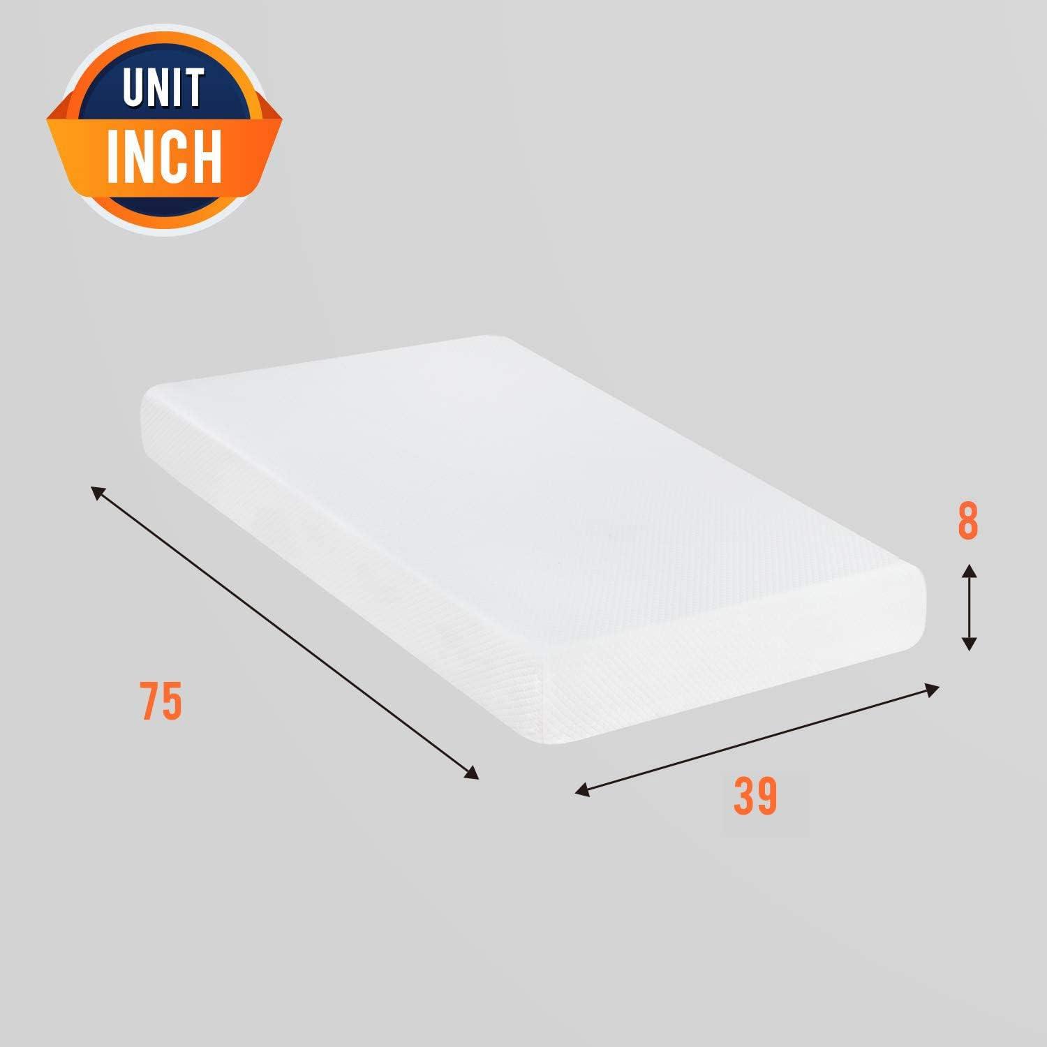 FDW Memory Foam Mattress 8 inch Twin Size Gel Mattress for Cool Sleep Pressure Relief CertiPUR-US Certified/Bed-in-a-Box/Pressure Relieving