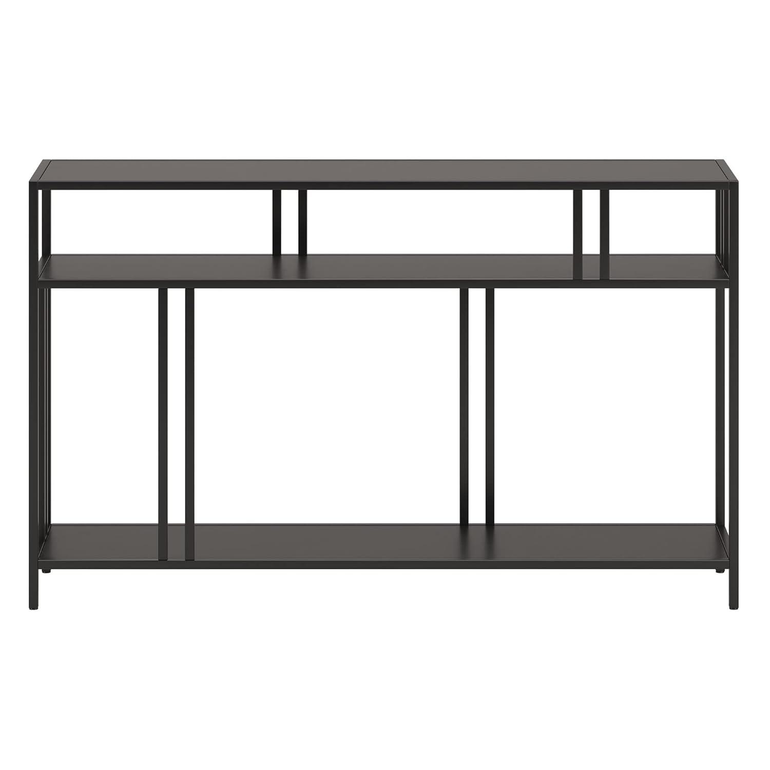 Evelyn&Zoe Cortland 48" Wide Rectangular Console Table with Metal Shelves, Blackened Bronze