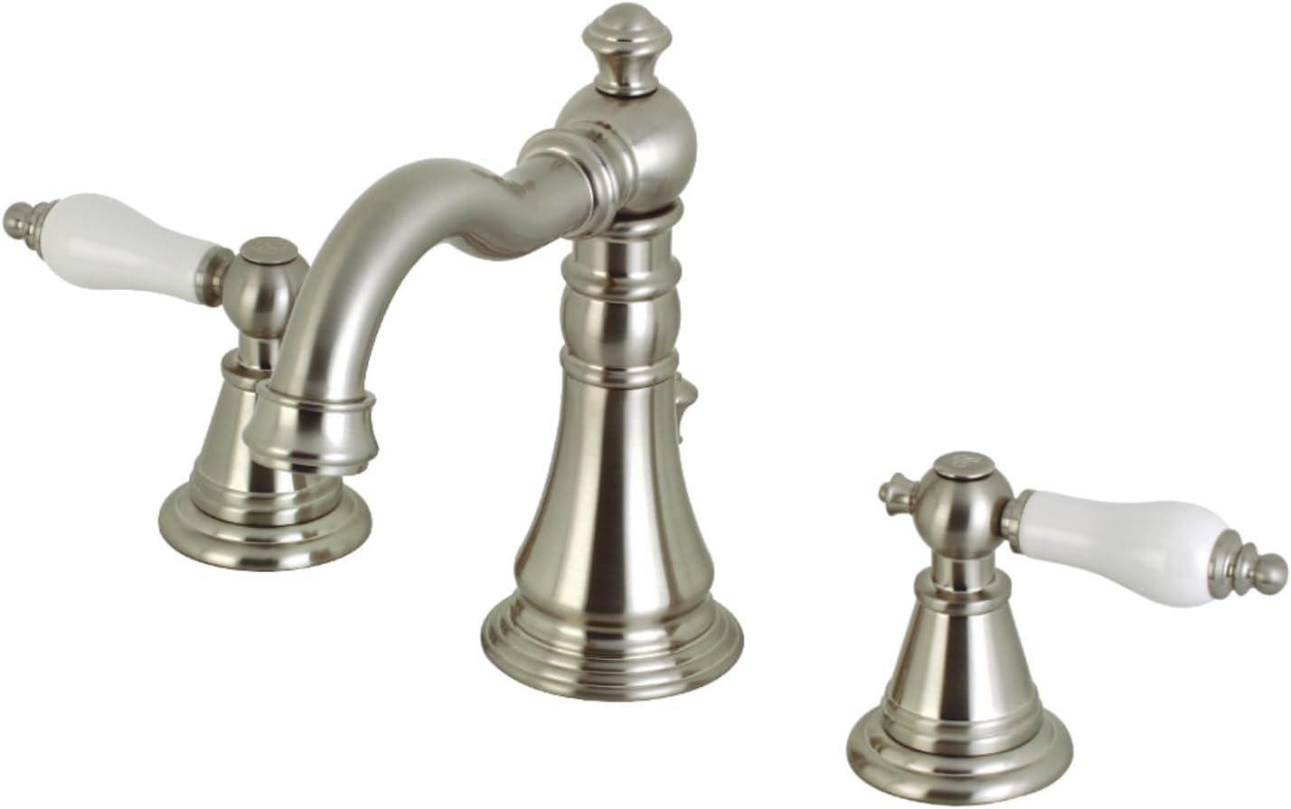 Kingston Brass English Classic Two-Handle 3-Hole Deck Mount Widespread Bathroom Faucet with Pop-Up Drain