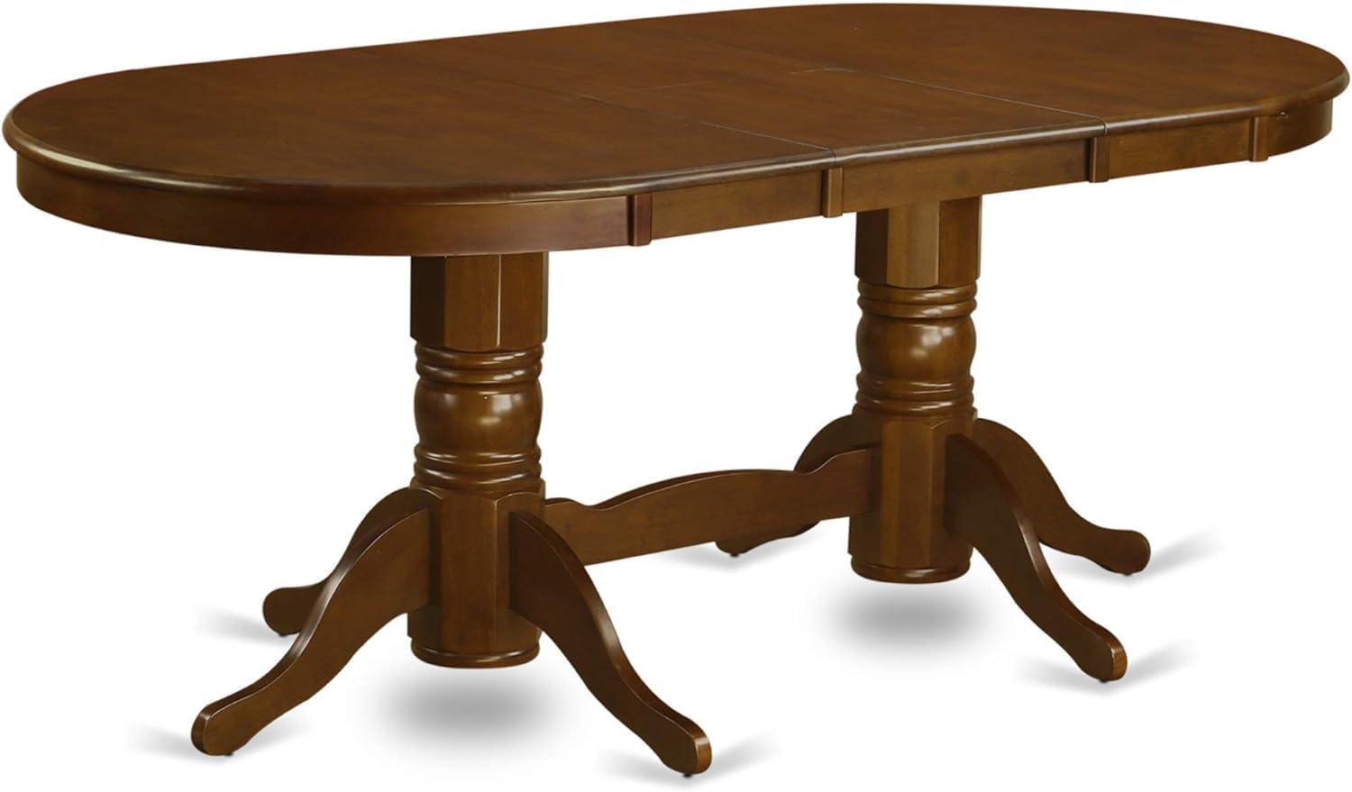 Espresso Oval Extendable Wood Dining Table with Double Pedestal Base