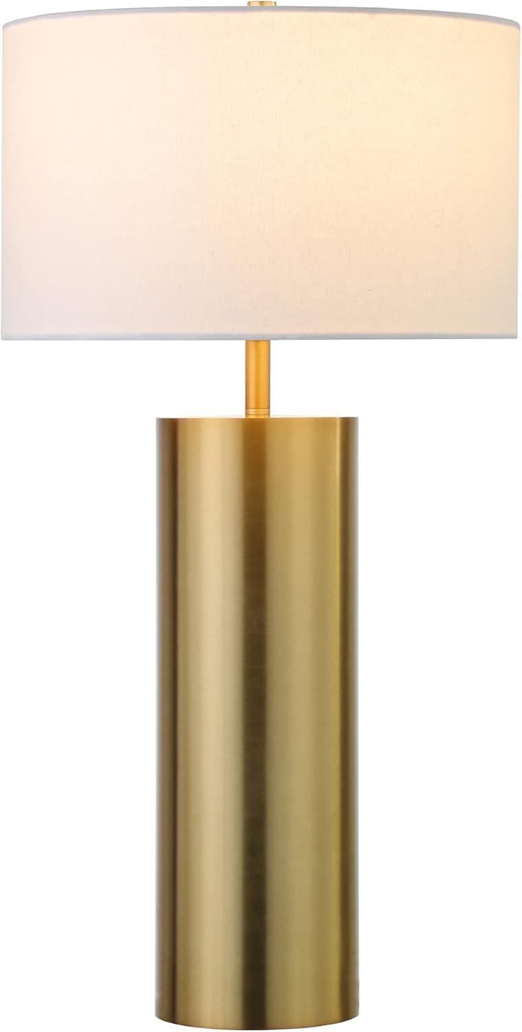 Evelyn&Zoe York 29.5" Mid-Century Modern Metal Table Lamp with White Drum Fabric Shade