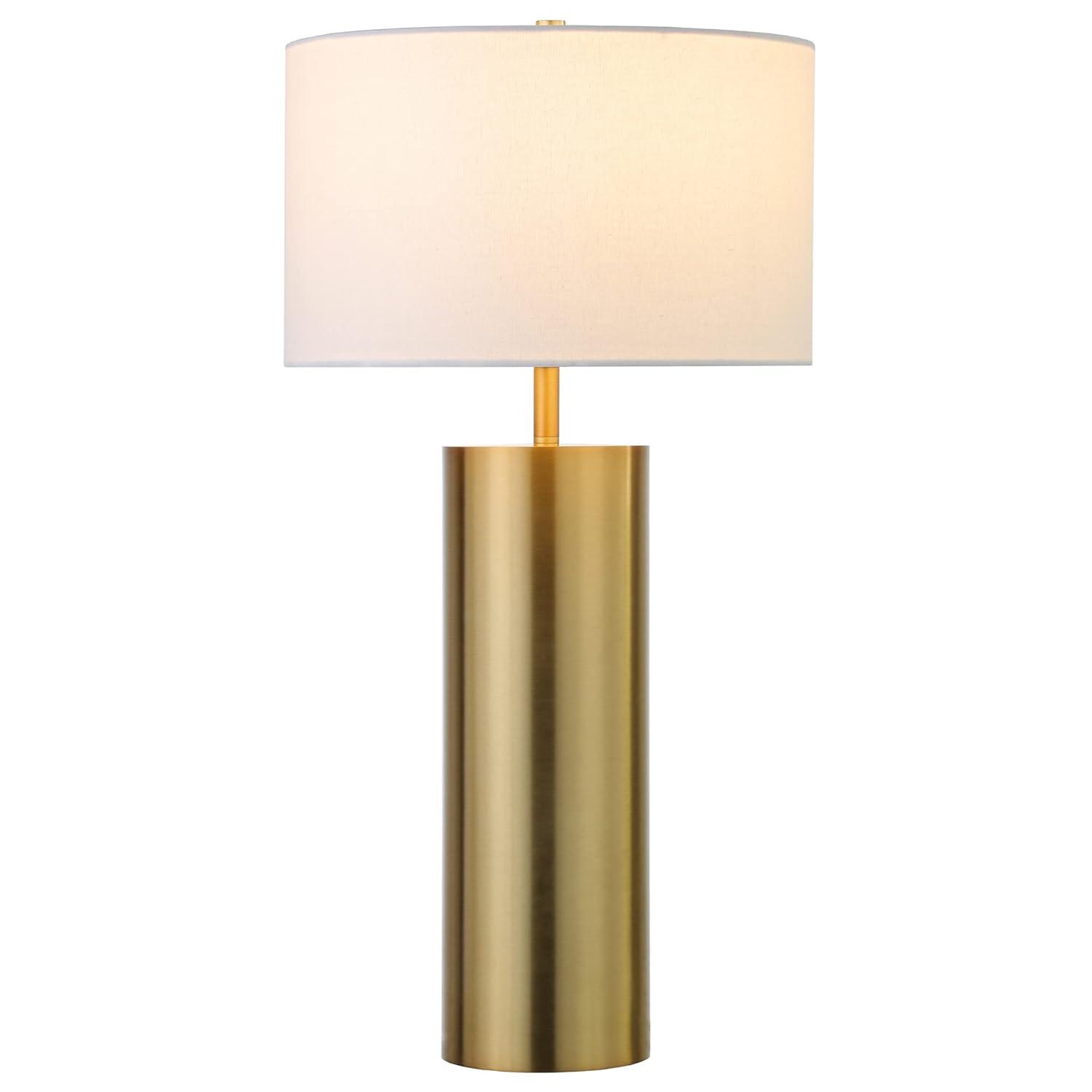Evelyn&Zoe York 29.5" Mid-Century Modern Metal Table Lamp with White Drum Fabric Shade