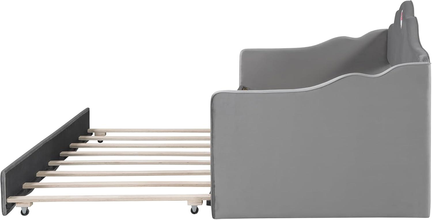 Ball & Cast Upholstered Twin Size Daybed with Trundle, Sofa Bed Frame with Wave-Shaped Back & Arm & Wood Slat Support, No Box Spring Needed, Gray