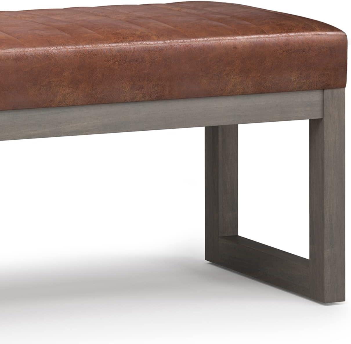 Simpli Home Casey 48"W Distressed Vegan Leather Ottoman Bench with Quilted Vertical Stitching