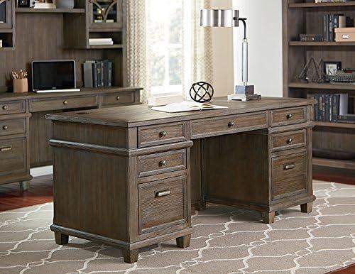 Carson Double Pedestal Desk Brown - Martin Furniture: Solid Wood, Veneers, No Assembly Required