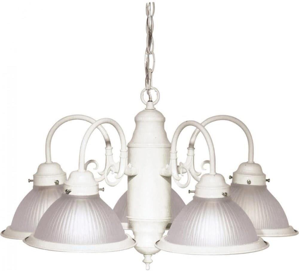 Transitional Textured White 5-Light Ribbed Glass Chandelier