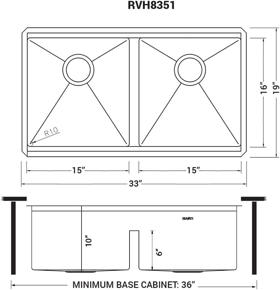 Ruvati 33-inch Workstation Ledge Rounded Corners 50/50 Double Bowl Undermount Kitchen Sink