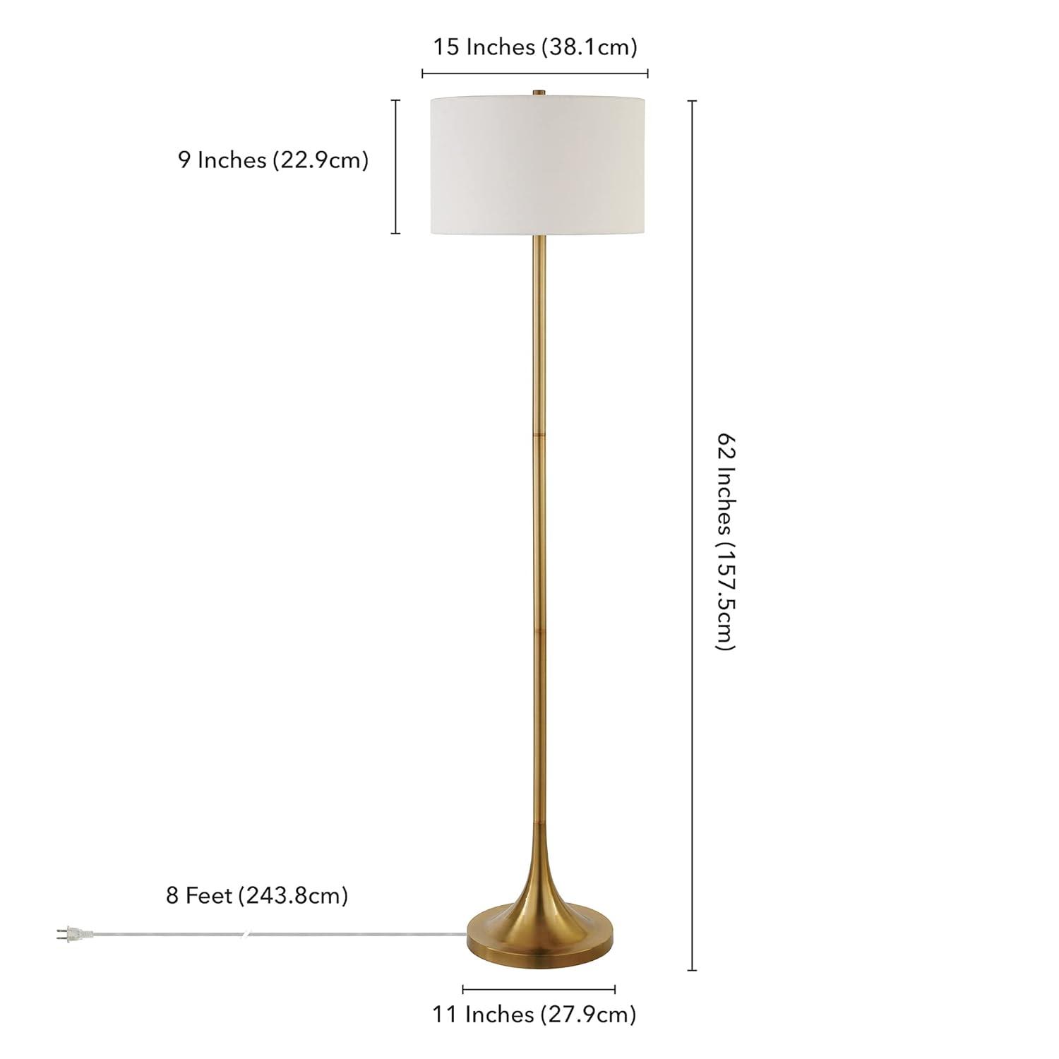 Evelyn&Zoe Josephine 62" Tall Floor Lamp with Fabric Shade, Brass/White