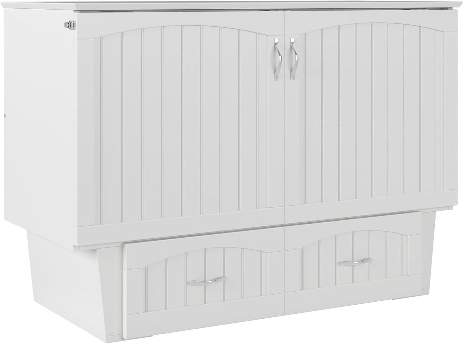 Nantucket Full Size Murphy Bed Chest with Mattress and Built-in Charger in White