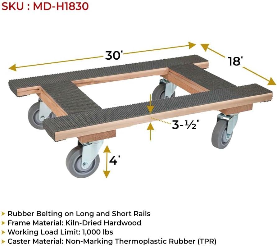 18"x30" H-Frame Hardwood Moving Dolly with Non-Marking Wheels