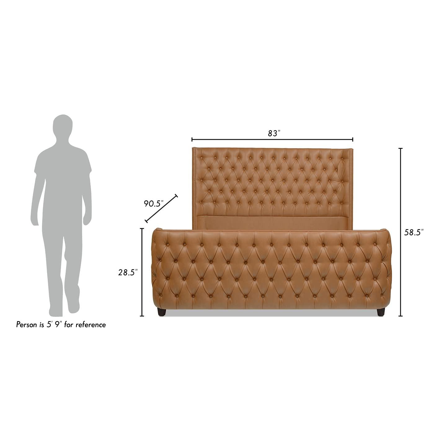 Grand Caramel Tan King Bed with Tufted Faux Leather Headboard