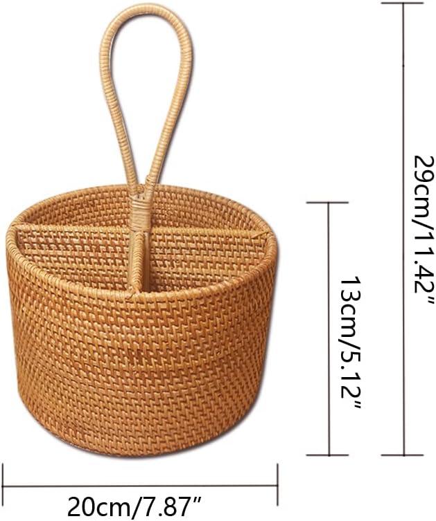 Stack man 2 Pack Rattan Round Condiment Carrier Cooking Utensil Caddy Holder- 4-Compartment Handmade Flatware Organizer Silverware Caddy For Tabletop,Parties, Cooking Utensil Condiment Organizer