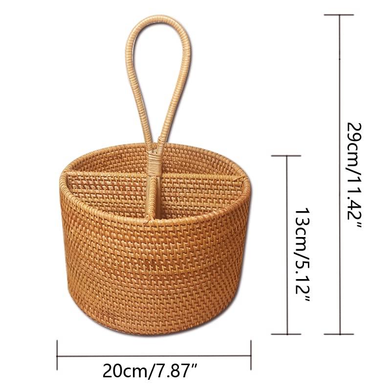 Stack man 2 Pack Rattan Round Condiment Carrier Cooking Utensil Caddy Holder- 4-Compartment Handmade Flatware Organizer Silverware Caddy For Tabletop,Parties, Cooking Utensil Condiment Organizer