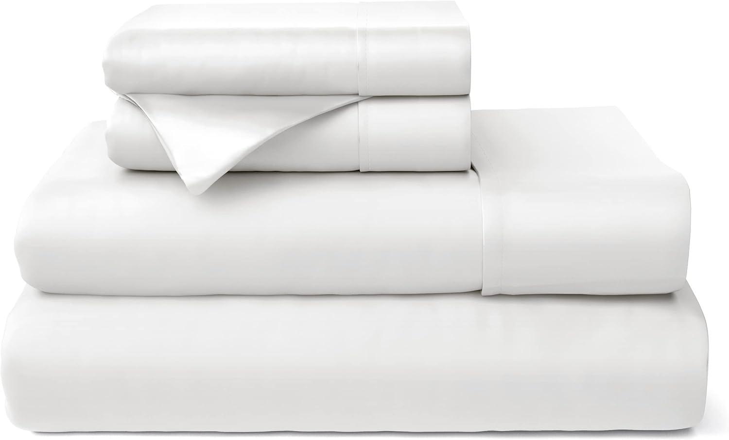 Premium Rayon Derived from Bamboo Bed Sheet Set - Cooling Blend - Deep Pocket, Ultra Soft & Breathable Bedding - 4 Piece Set (Queen, White)