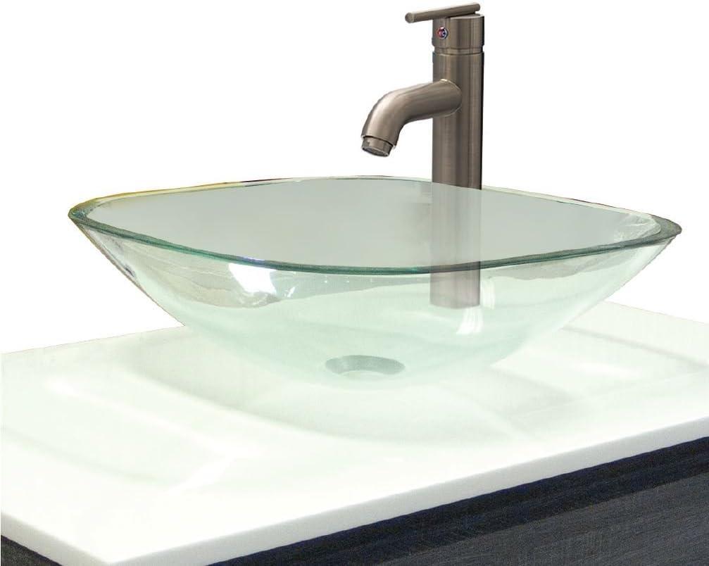 Clear Glass Square Above-Counter Vessel Sink, 16.56 Inch