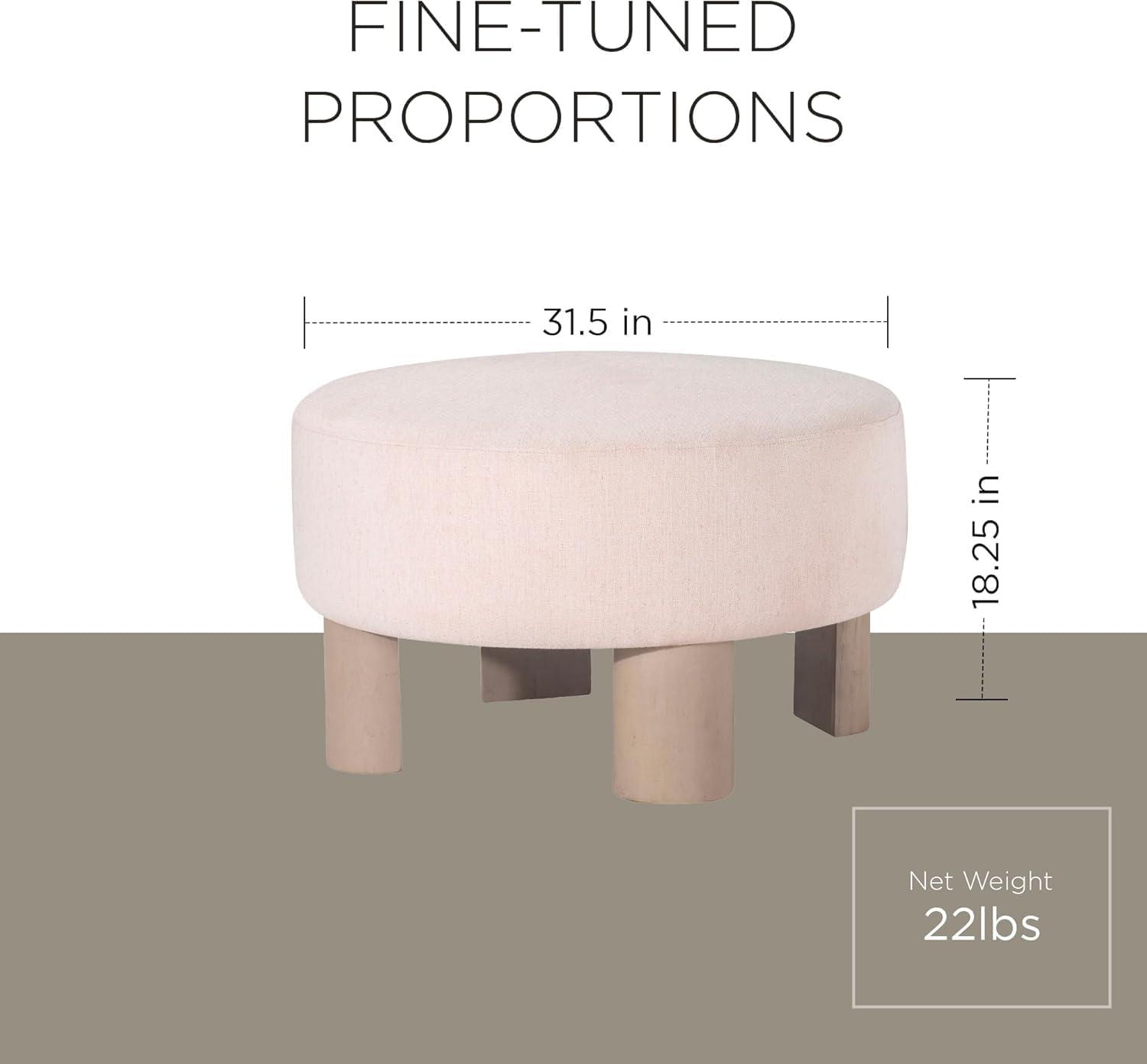 Maven Lane Celia Contemporary Upholstered Ottoman with Refined White Wood Finish