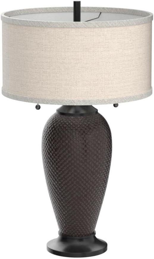 360 Lighting Cody Rustic Farmhouse Table Lamps 26" High Set of 2 Hammered Oiled Bronze Oatmeal Linen Drum Shade for Bedroom Living Room Bedside House