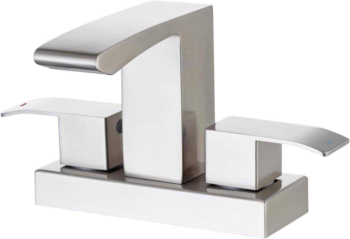 Brushed Nickel Double Handle Waterfall Bathroom Faucet with Pop-Up Drain