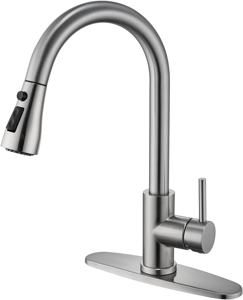 Single Handle High Arc Brushed Nickel Pull Out Kitchen Faucet, Pull Down Sprayer