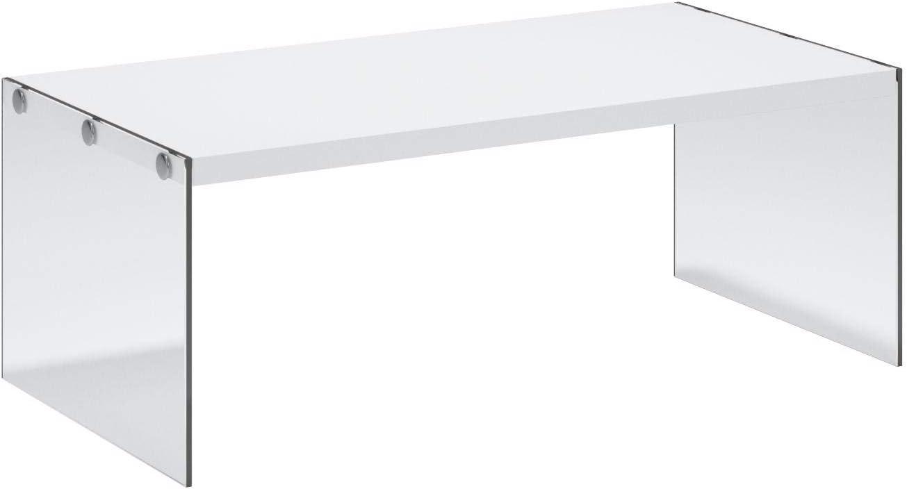 Monarch Specialties Contemporary Accent Tempered Glass Coffee Table, Gloss White