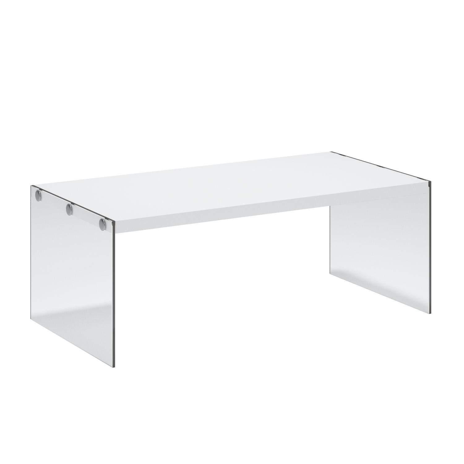 Monarch Specialties Contemporary Accent Tempered Glass Coffee Table, Gloss White