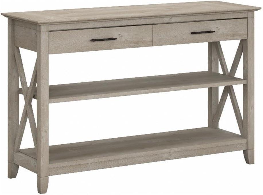 Key West Console Table with Drawers and Shelves Washed Gray - Bush Furniture: Sofa Table, Storage, Coastal Design