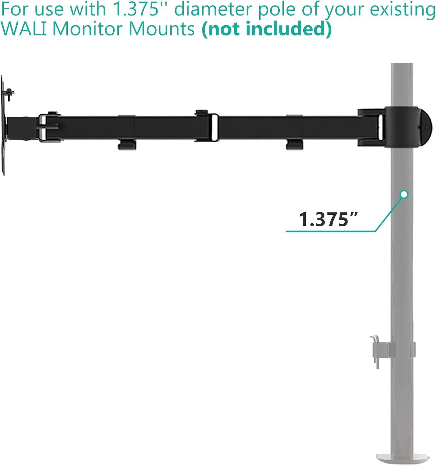 Black Adjustable Steel Single Monitor Arm with Riser