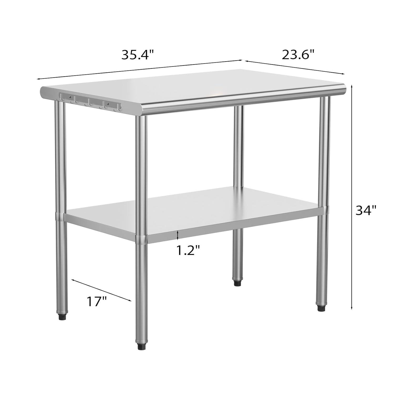 ROVSUN 30'' x 24'' Stainless Steel Table for Prep & Work, Metal Table with Undershelf for Kitchen Restaurant, Home